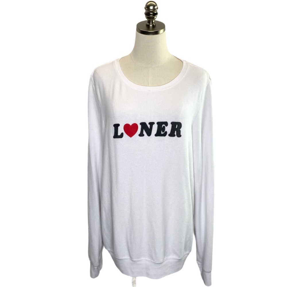 Wildfox Loner White Crew Neck Sweatshirt Size L